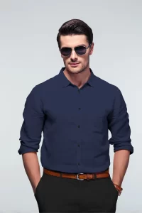 Linen blue casual shirt regular casual shirt