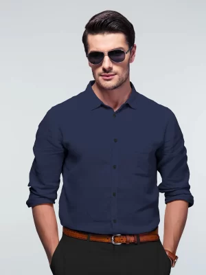 Linen blue casual shirt regular casual shirt