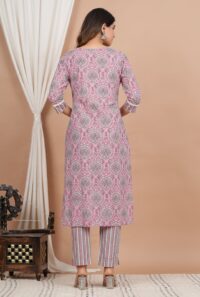 Ethnic Dress Floral Print Kurta, Trouser Dusty pink color set