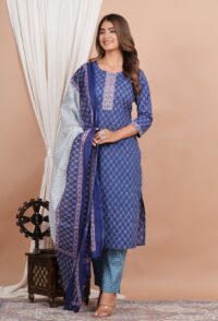 Ethnic Dress Floral Print Kurta, Trouser Dusky blue color set